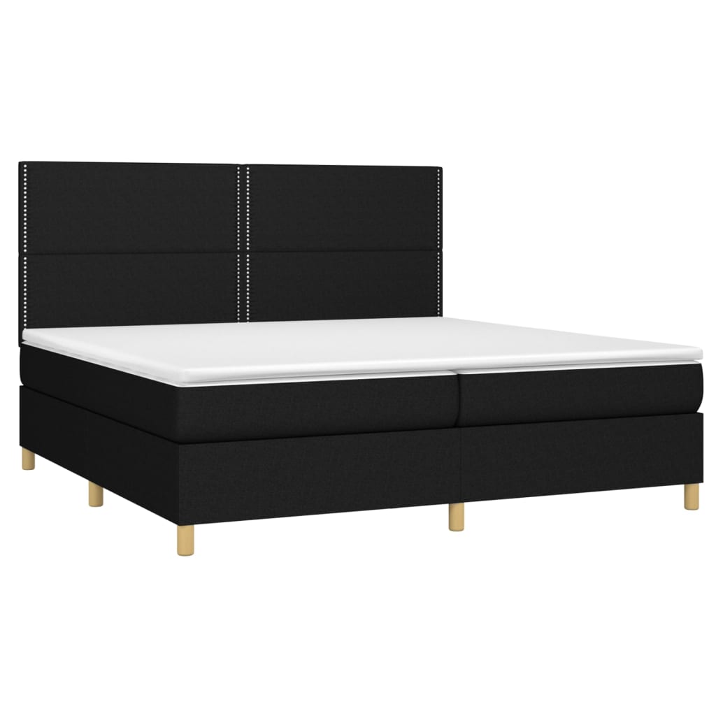 vidaXL Pat cu arcuri, saltea și LED, negru, 200x200 cm, textil