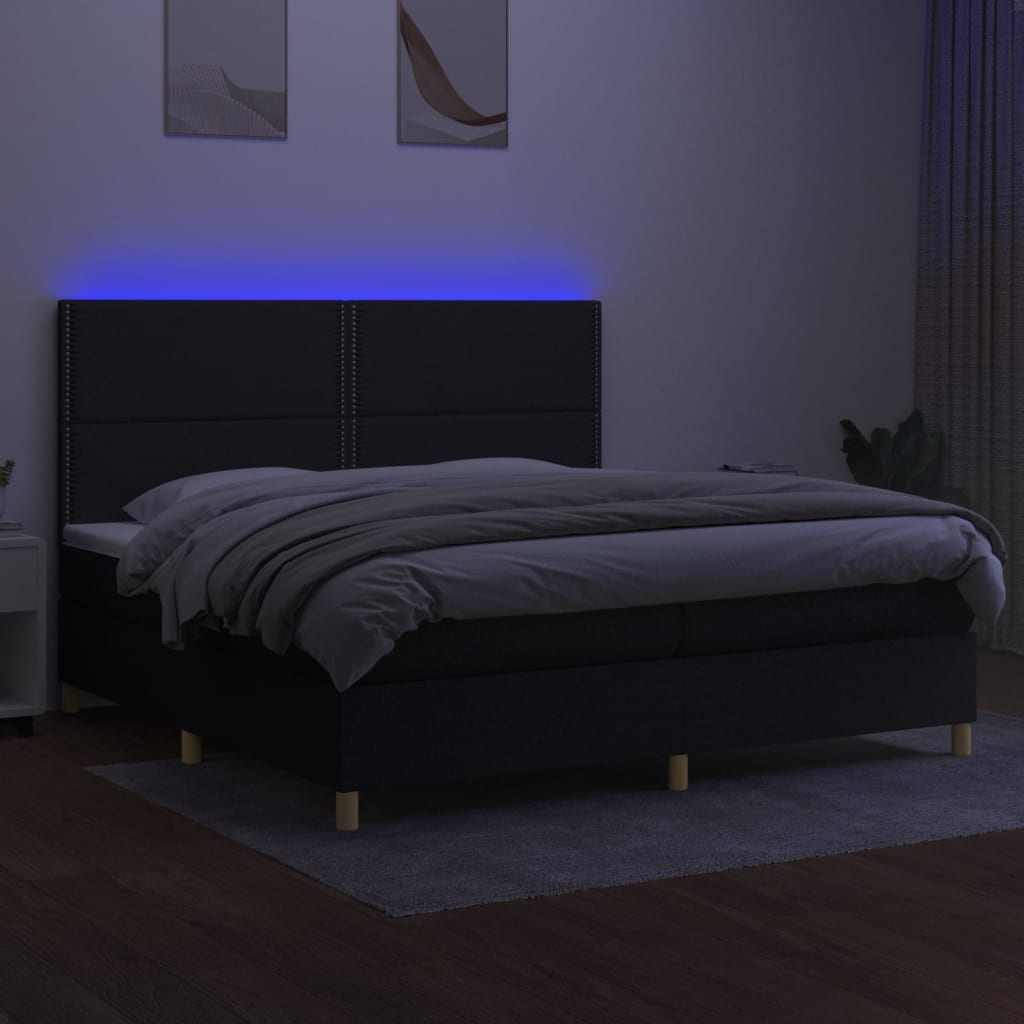 vidaXL Pat cu arcuri, saltea și LED, negru, 200x200 cm, textil