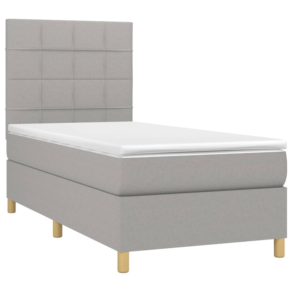 vidaXL Pat cu arcuri, saltea și LED, gri deschis, 90x190 cm, textil