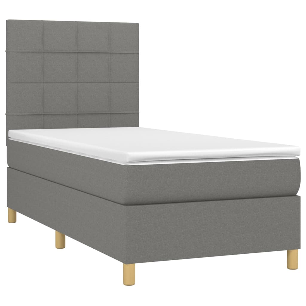 vidaXL Pat cu arcuri, saltea și LED, gri închis, 90x190 cm, textil