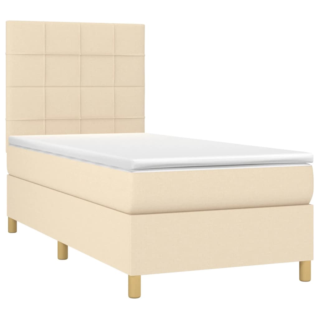 vidaXL Pat cu arcuri, saltea și LED, crem, 90x190 cm, textil vidaXL Pat cu arcuri, saltea și LED, crem, 90x190 cm, textil