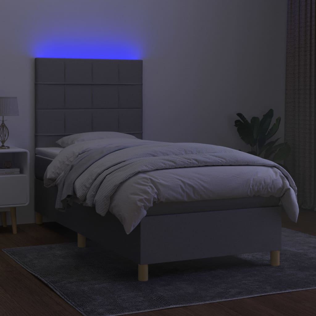 vidaXL Pat cu arcuri, saltea și LED, gri deschis, 100x200 cm, textil vidaXL Pat cu arcuri, saltea și LED, gri deschis, 100x200 cm, textil