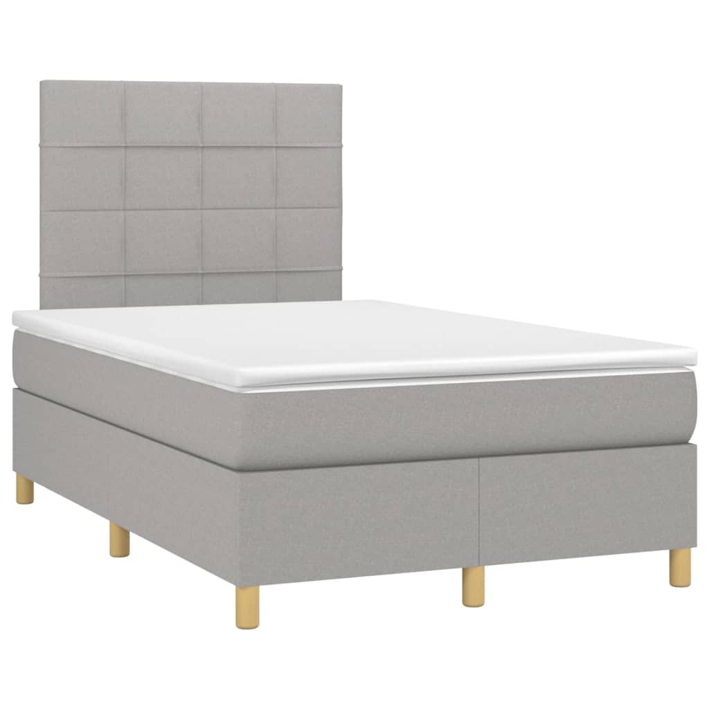 vidaXL Pat cu arcuri, saltea și LED, gri deschis, 120x200 cm, textil