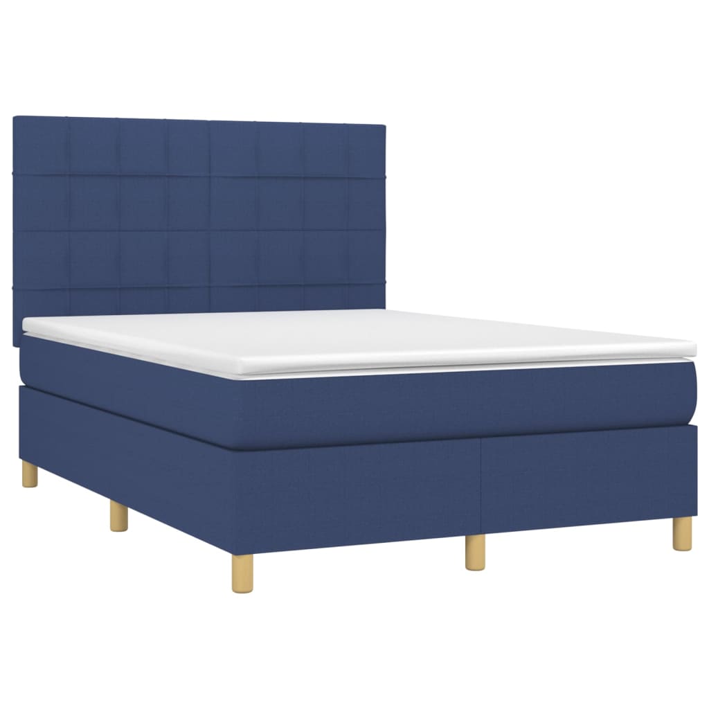 vidaXL Pat cu arcuri, saltea și LED, albastru, 140x190 cm, textil