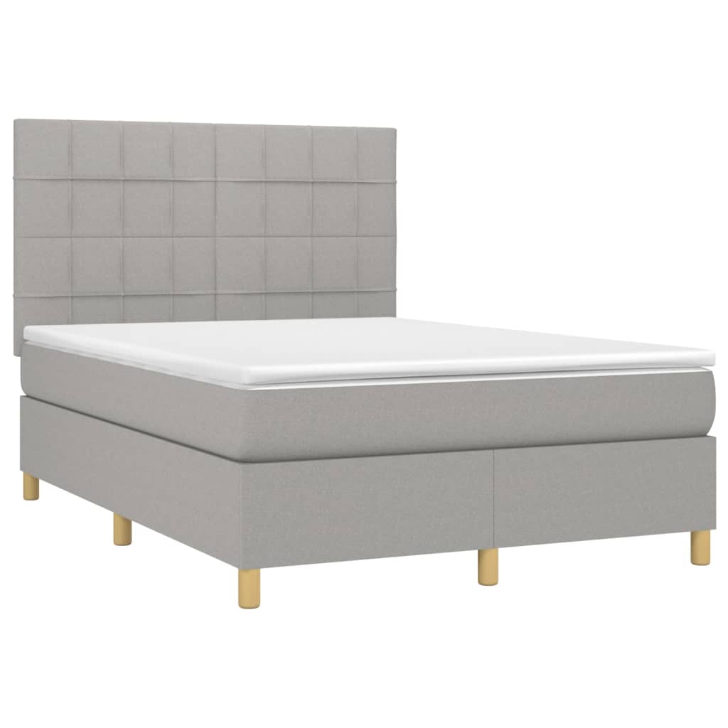 vidaXL Pat cu arcuri, saltea și LED, gri deschis, 140x200 cm, textil