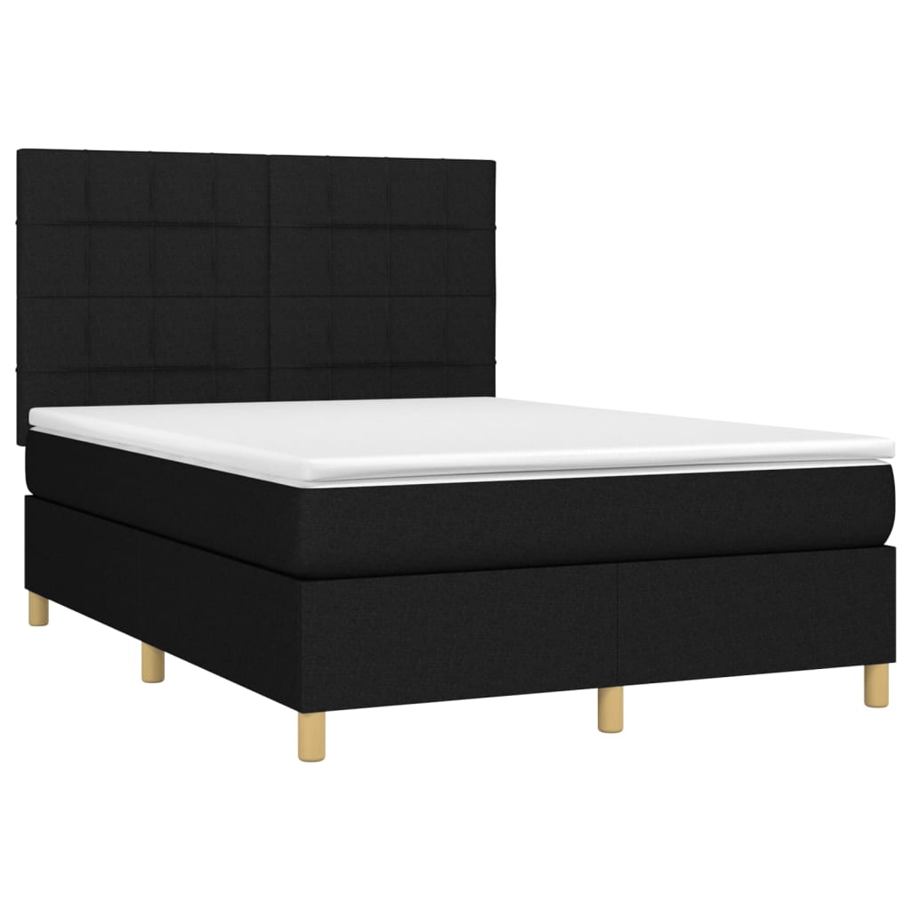 vidaXL Pat cu arcuri, saltea și LED, negru, 140x200 cm, textil vidaXL Pat cu arcuri, saltea și LED, negru, 140x200 cm, textil