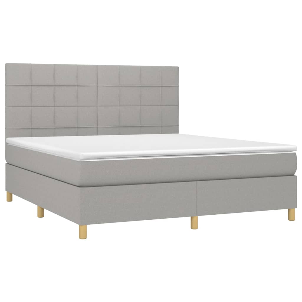 vidaXL Pat cu arcuri, saltea și LED, gri deschis, 180x200 cm, textil