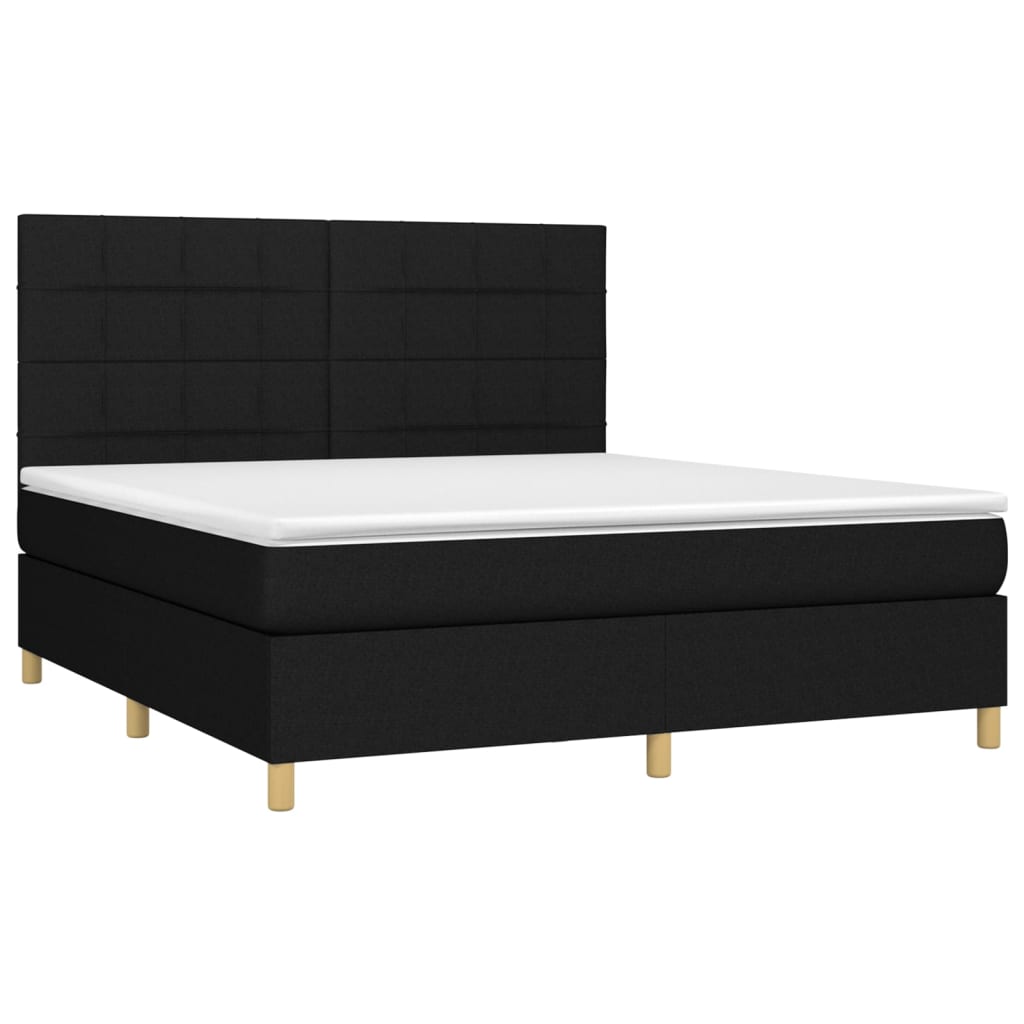 vidaXL Pat cu arcuri, saltea și LED, negru, 180x200 cm, textil vidaXL Pat cu arcuri, saltea și LED, negru, 180x200 cm, textil