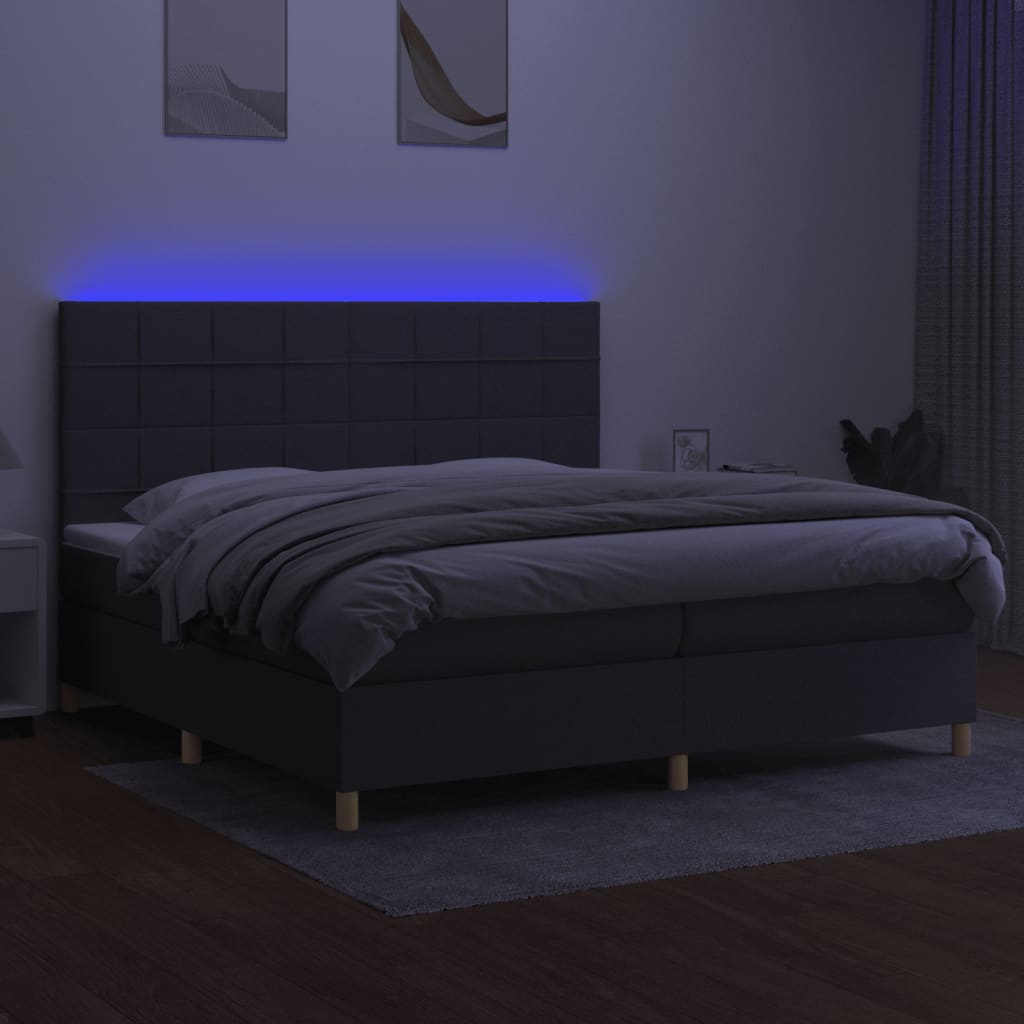 vidaXL Pat cu arcuri, saltea și LED, gri închis, 200x200 cm, textil