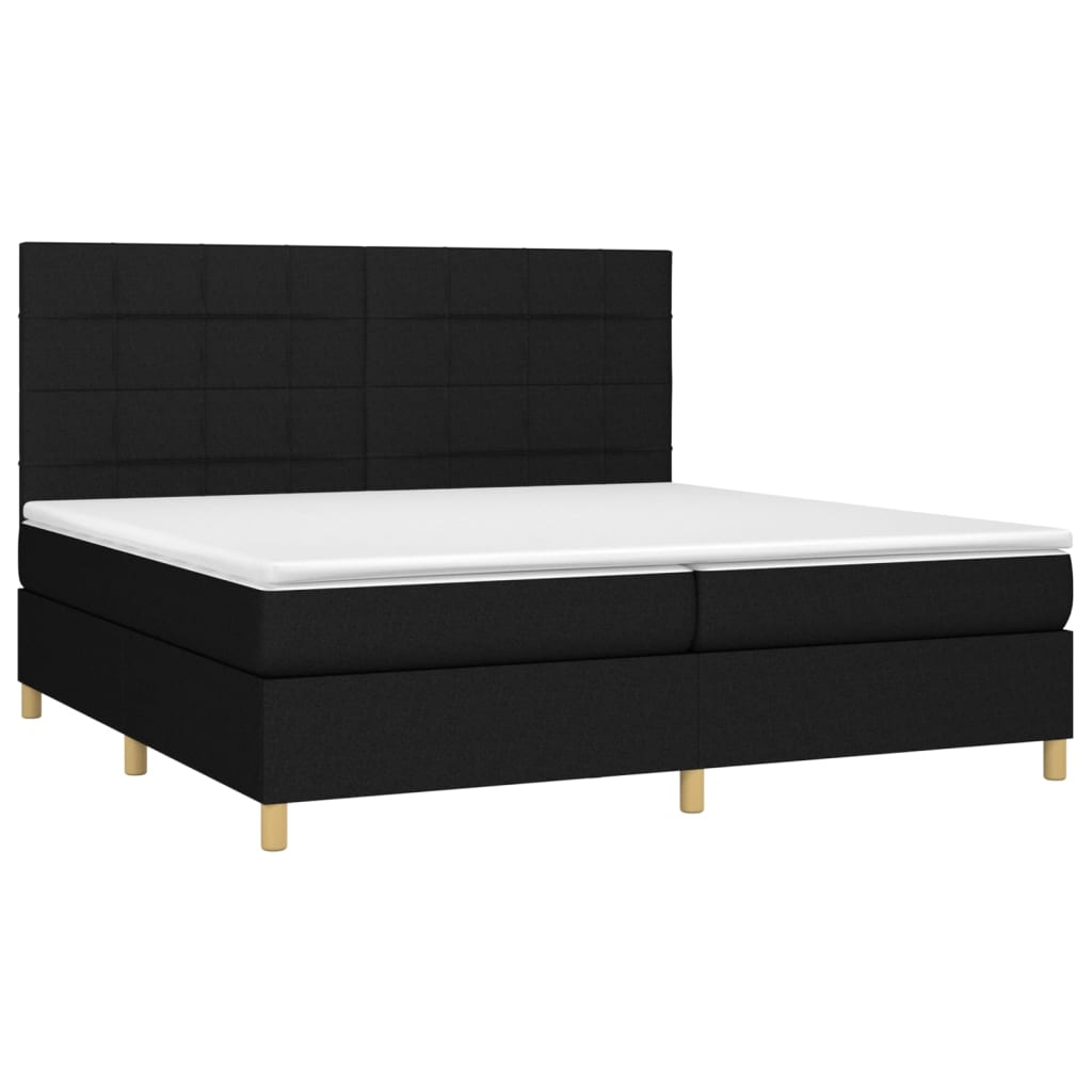 vidaXL Pat cu arcuri, saltea și LED, negru, 200x200 cm, textil