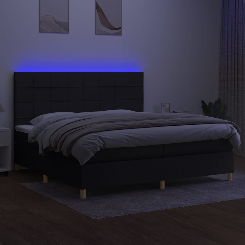 vidaXL Pat cu arcuri, saltea și LED, negru, 200x200 cm, textil