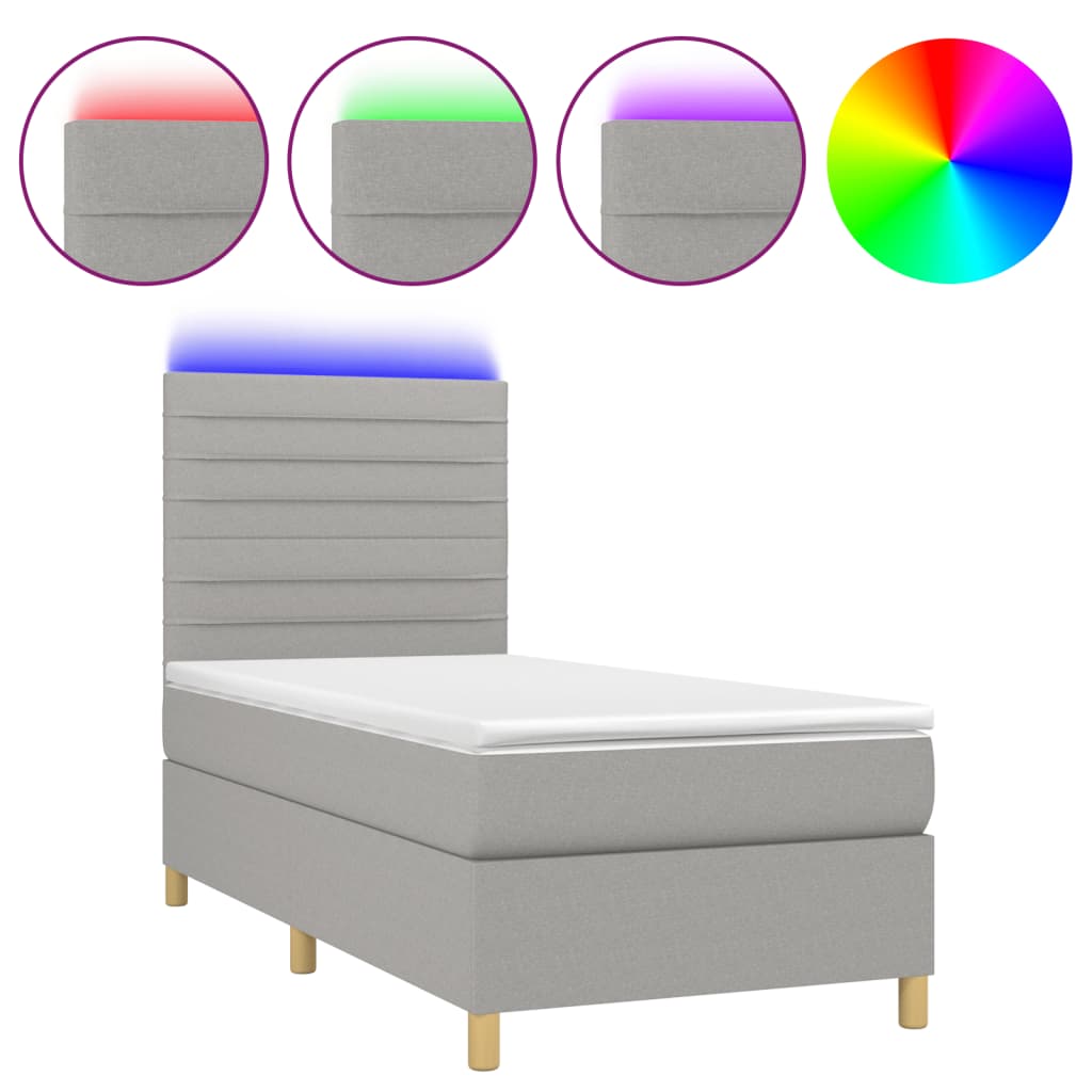 vidaXL Pat cu arcuri, saltea și LED, gri deschis, 80x200 cm, textil vidaXL Pat cu arcuri, saltea și LED, gri deschis, 80x200 cm, textil