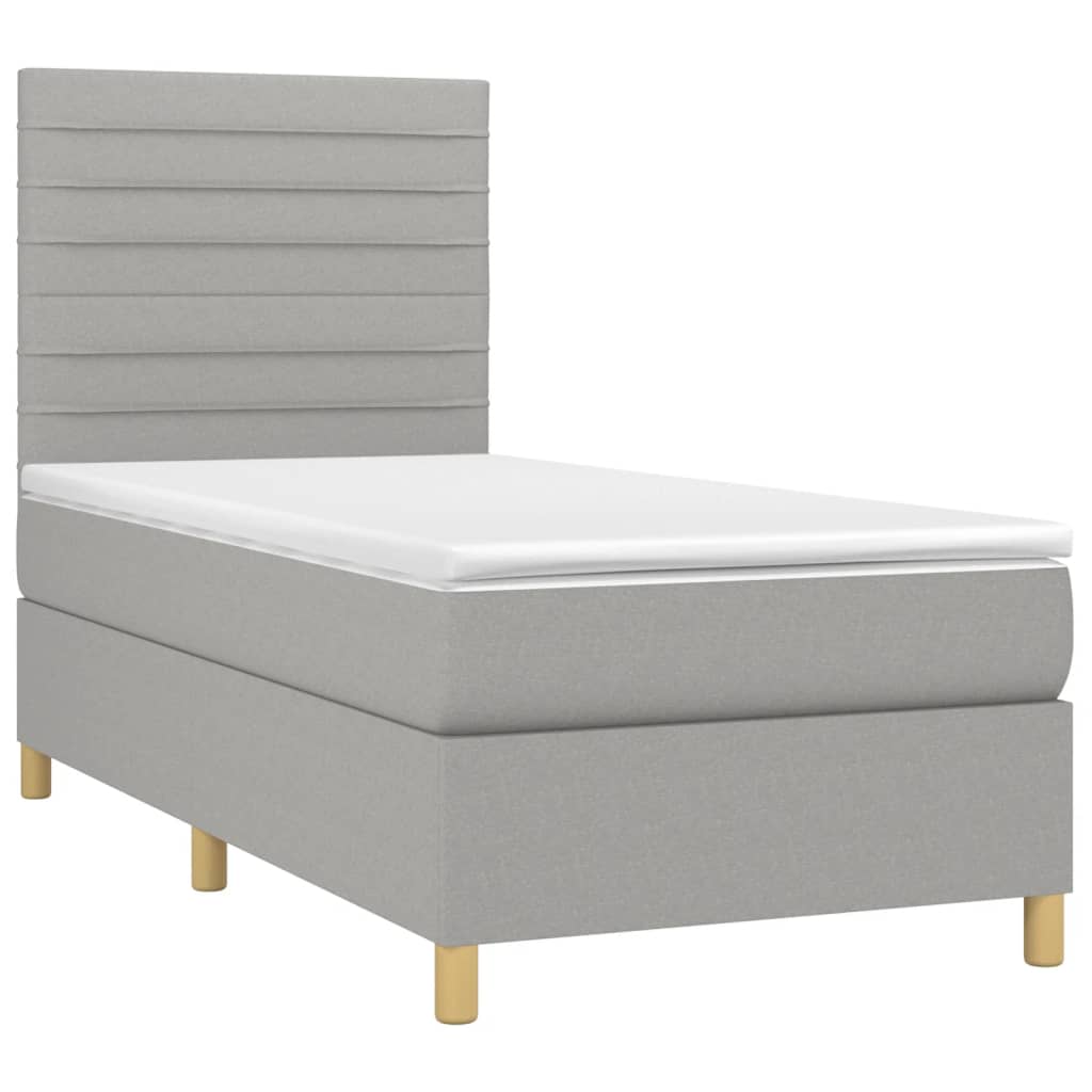 vidaXL Pat cu arcuri, saltea și LED, gri deschis, 80x200 cm, textil vidaXL Pat cu arcuri, saltea și LED, gri deschis, 80x200 cm, textil