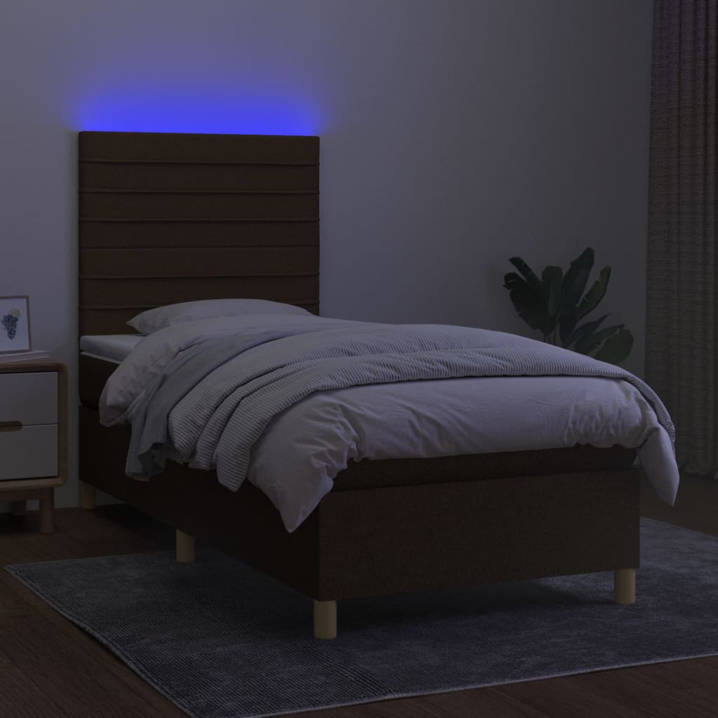 vidaXL Pat cu arcuri, saltea și LED, maro închis, 80x200 cm, textil