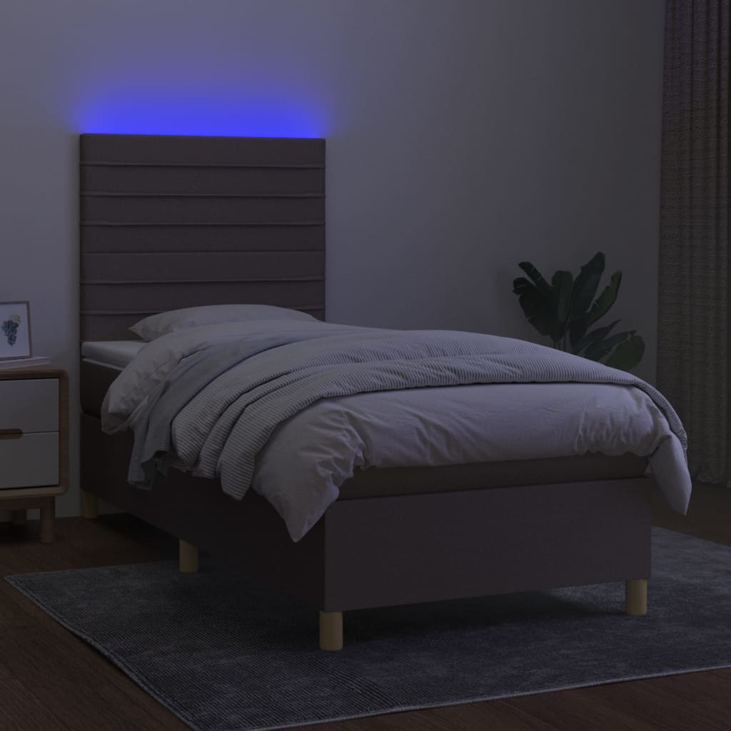 vidaXL Pat cu arcuri, saltea și LED, gri taupe, 80x200 cm, textil