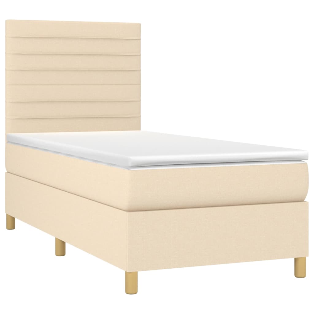 vidaXL Pat cu arcuri, saltea și LED, crem, 90x190 cm, textil