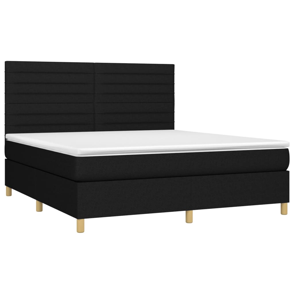 vidaXL Pat cu arcuri, saltea și LED, negru, 180x200 cm, textil vidaXL Pat cu arcuri, saltea și LED, negru, 180x200 cm, textil