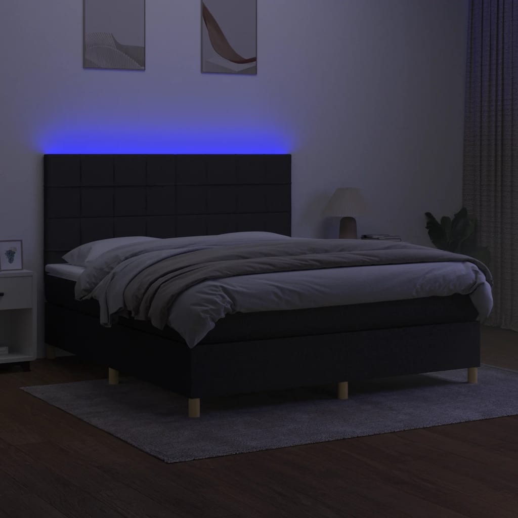 vidaXL Pat cu arcuri, saltea și LED, negru, 180x200 cm, textil vidaXL Pat cu arcuri, saltea și LED, negru, 180x200 cm, textil