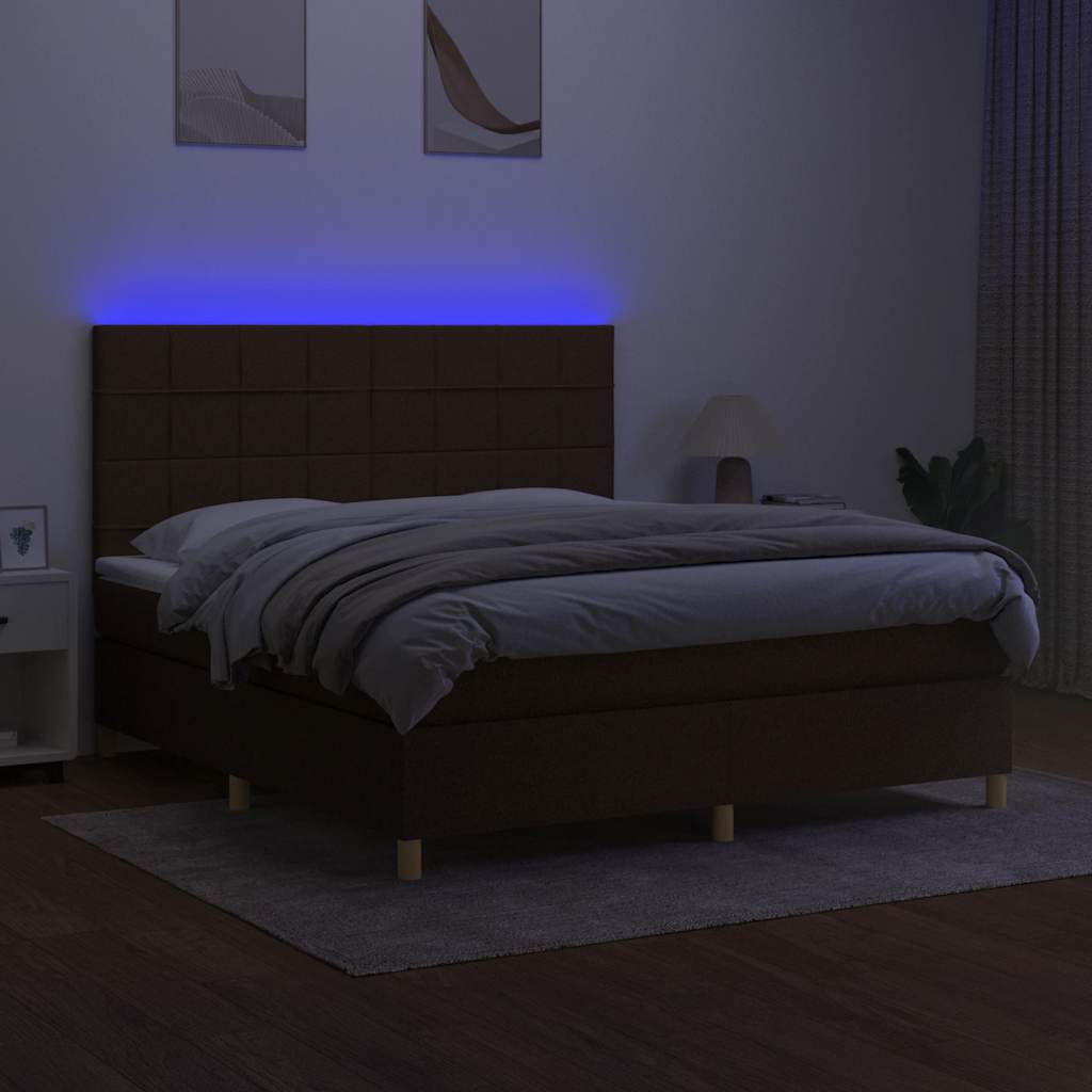 vidaXL Pat cu arcuri, saltea și LED, maro închis, 180x200 cm, textil