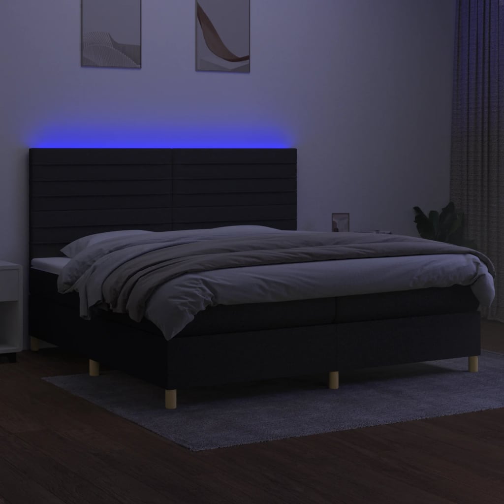 vidaXL Pat cu arcuri, saltea și LED, negru, 200x200 cm, textil
