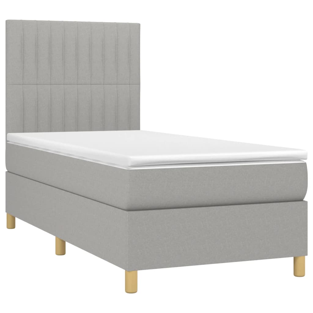 vidaXL Pat cu arcuri, saltea și LED, gri deschis, 90x190 cm, textil