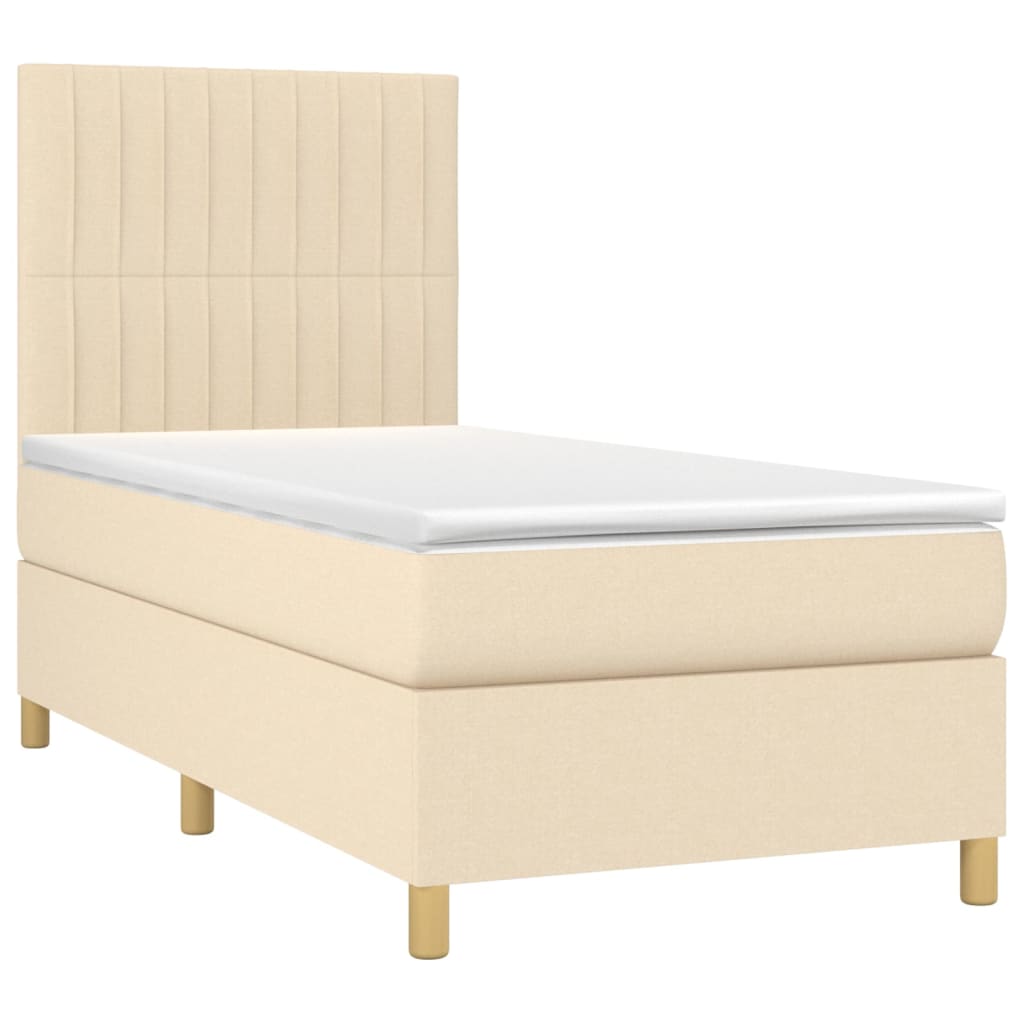 vidaXL Pat cu arcuri, saltea și LED, crem, 90x190 cm, textil vidaXL Pat cu arcuri, saltea și LED, crem, 90x190 cm, textil