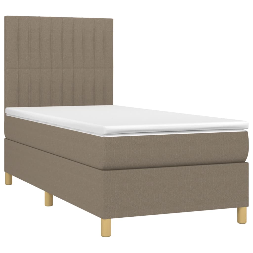 vidaXL Pat cu arcuri, saltea și LED, gri taupe, 90x200 cm, textil