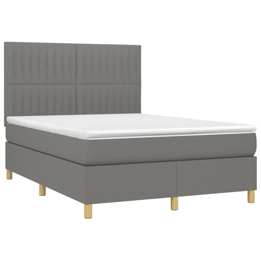 vidaXL Pat cu arcuri, saltea și LED, gri închis, 140x200 cm, textil vidaXL Pat cu arcuri, saltea și LED, gri închis, 140x200 cm, textil