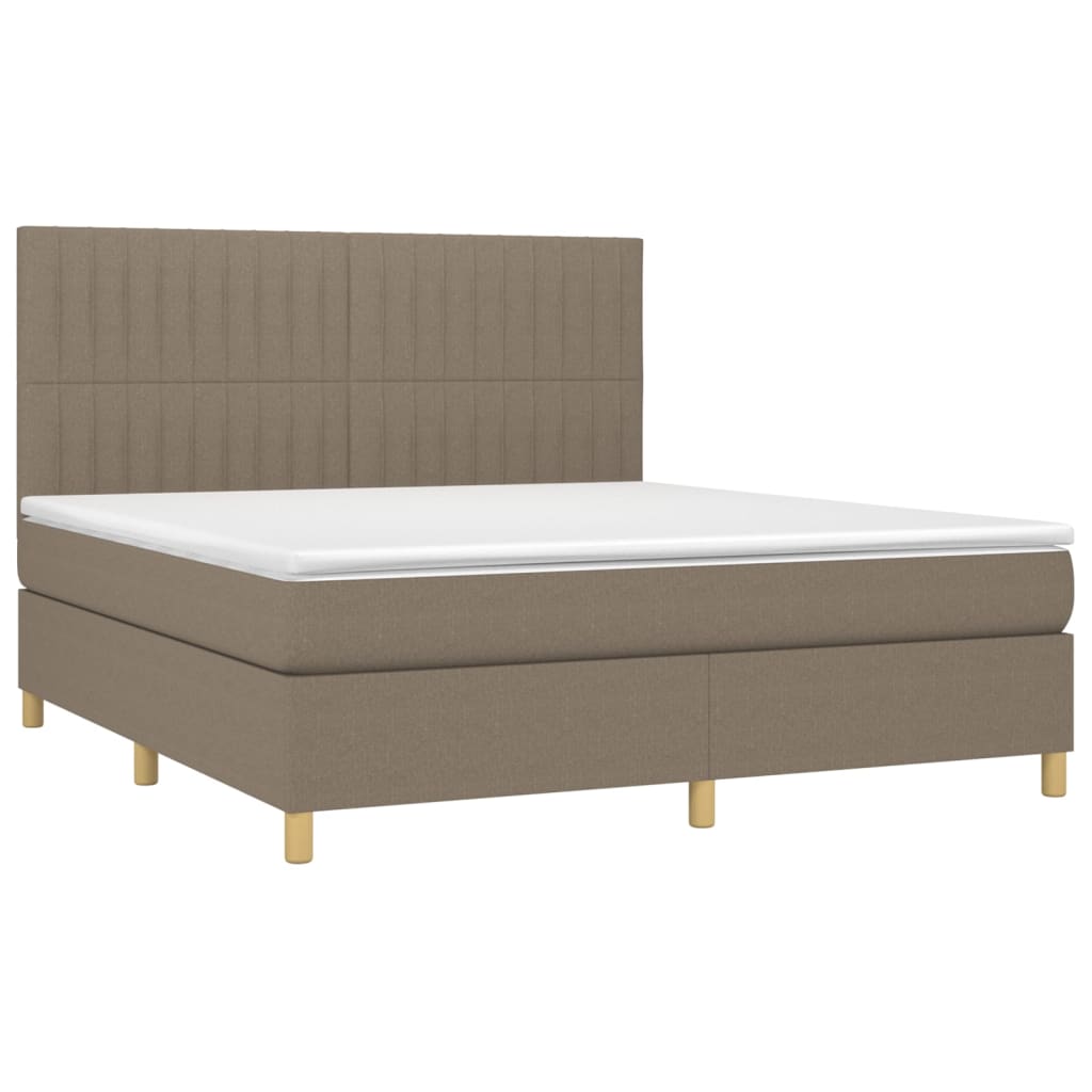 vidaXL Pat cu arcuri, saltea și LED, gri taupe, 160x200 cm, textil