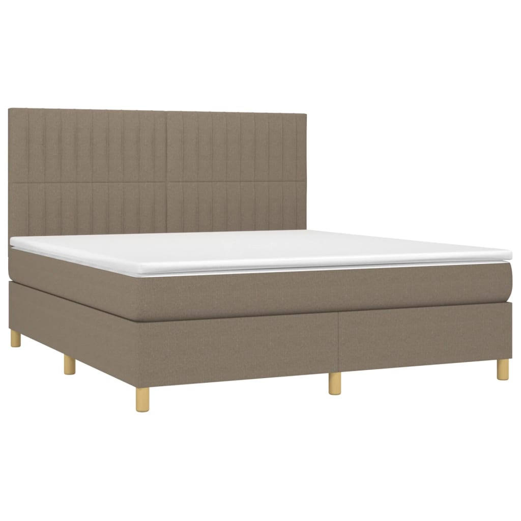 vidaXL Pat cu arcuri, saltea și LED, gri taupe, 180x200 cm, textil