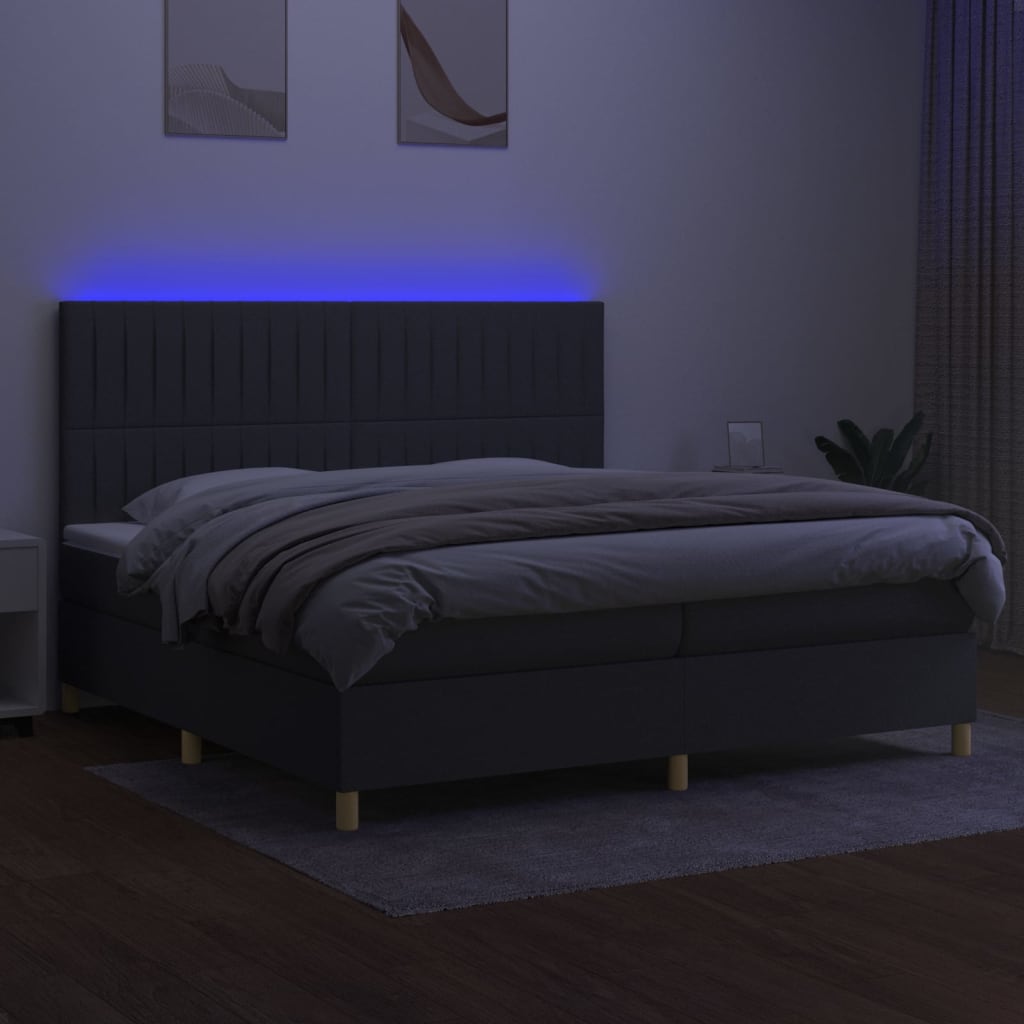vidaXL Pat cu arcuri, saltea și LED, gri închis, 200x200 cm, textil
