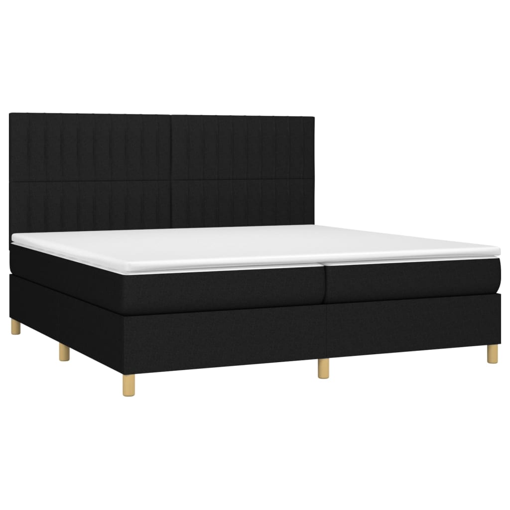 vidaXL Pat cu arcuri, saltea și LED, negru, 200x200 cm, textil