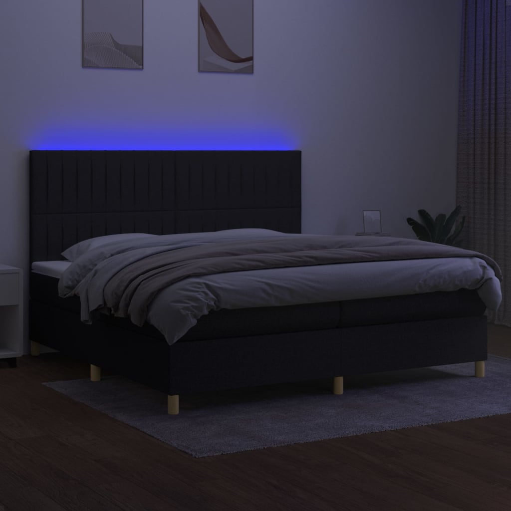 vidaXL Pat cu arcuri, saltea și LED, negru, 200x200 cm, textil