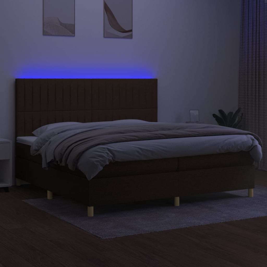 vidaXL Pat cu arcuri, saltea și LED, maro închis, 200x200 cm, textil
