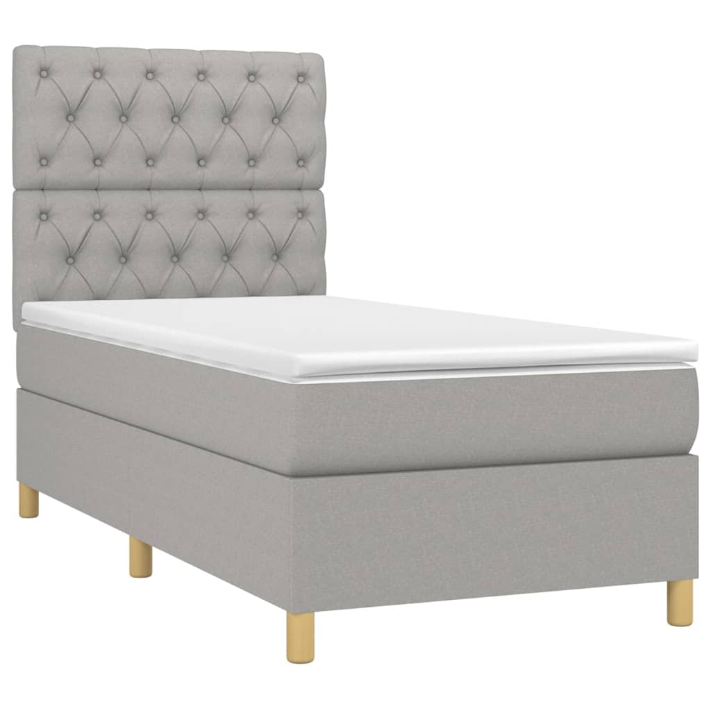 vidaXL Pat cu arcuri, saltea și LED, gri deschis, 80x200 cm, textil