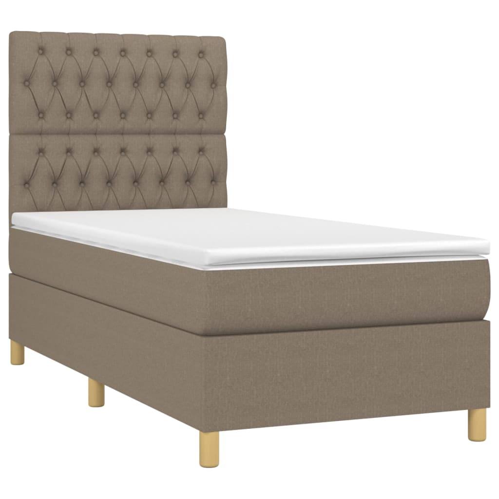 vidaXL Pat cu arcuri, saltea și LED, gri taupe, 90x190 cm, textil