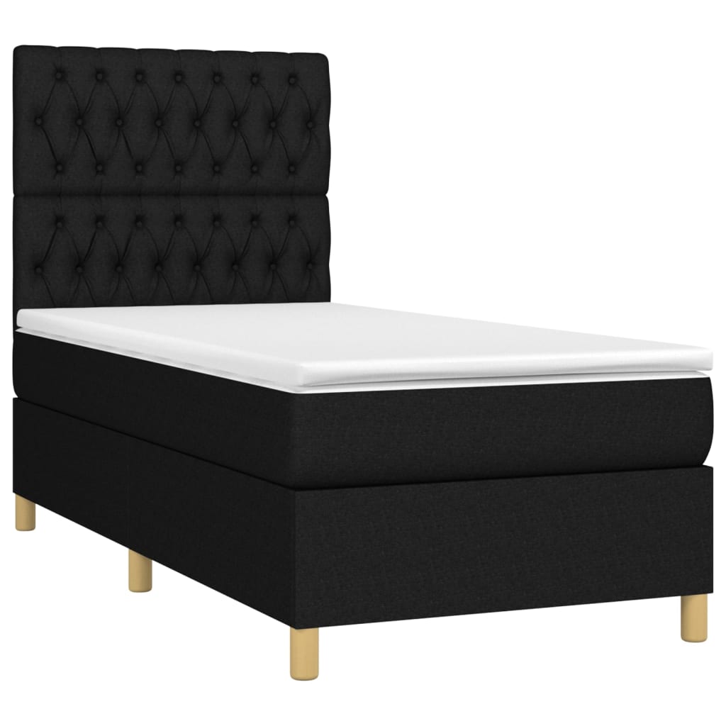 vidaXL Pat cu arcuri, saltea și LED, negru, 90x200 cm, textil