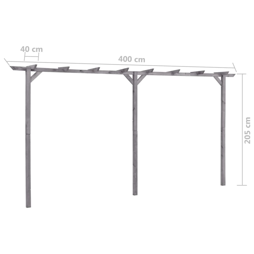 vidaXL Pergolă de grădină, gri, 400 x 40 x 205 cm, lemn de pin tratat vidaXL Pergolă de grădină, gri, 400 x 40 x 205 cm, lemn de pin tratat