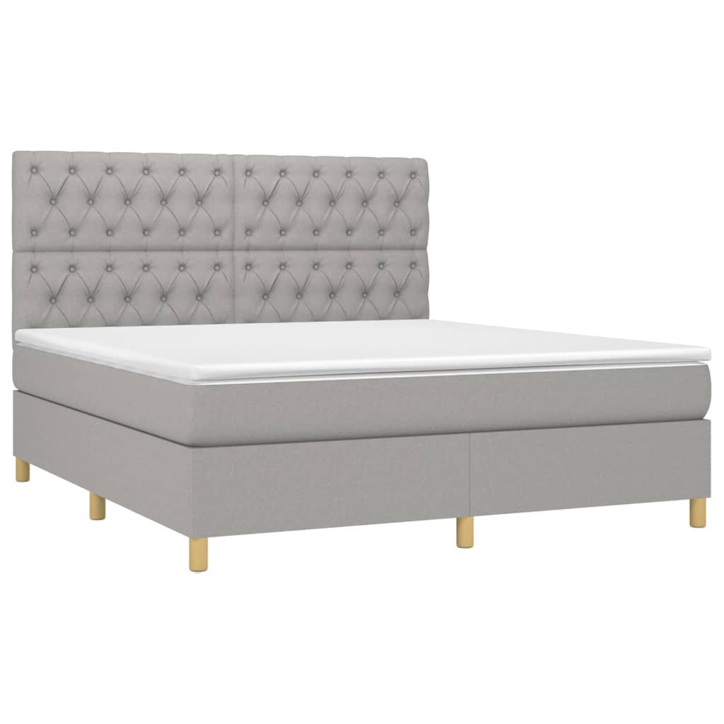 vidaXL Pat cu arcuri, saltea și LED, gri deschis, 160x200 cm, textil