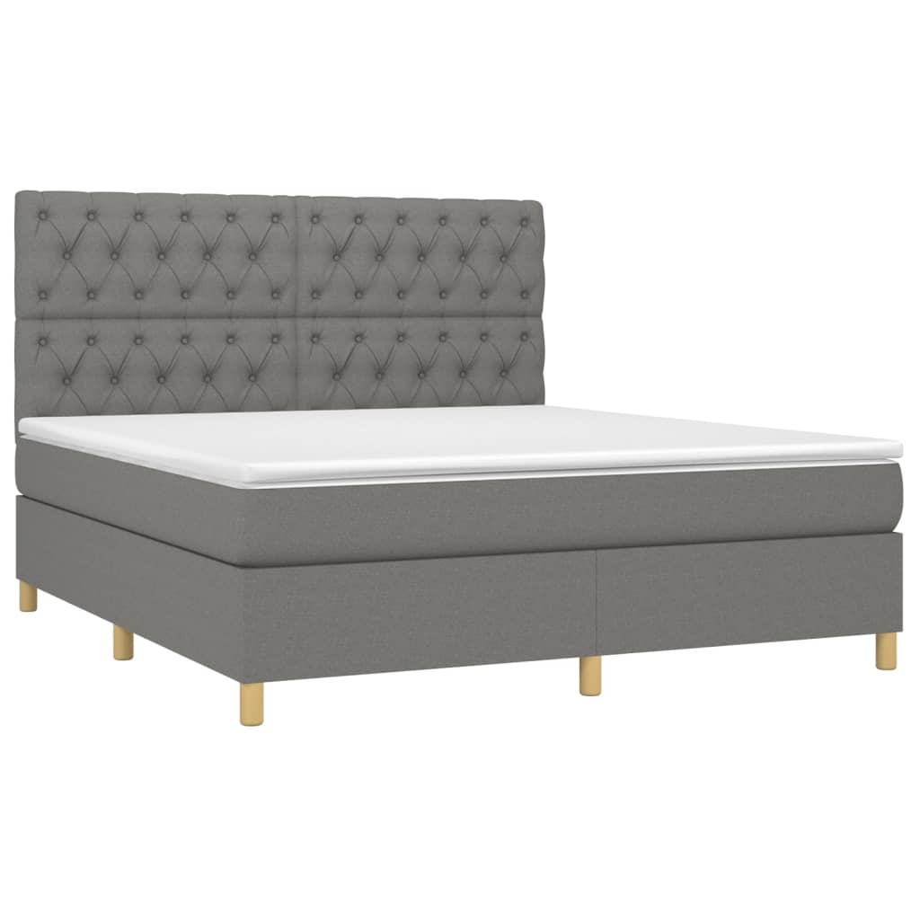 vidaXL Pat cu arcuri, saltea și LED, gri închis, 160x200 cm, textil vidaXL Pat cu arcuri, saltea și LED, gri închis, 160x200 cm, textil