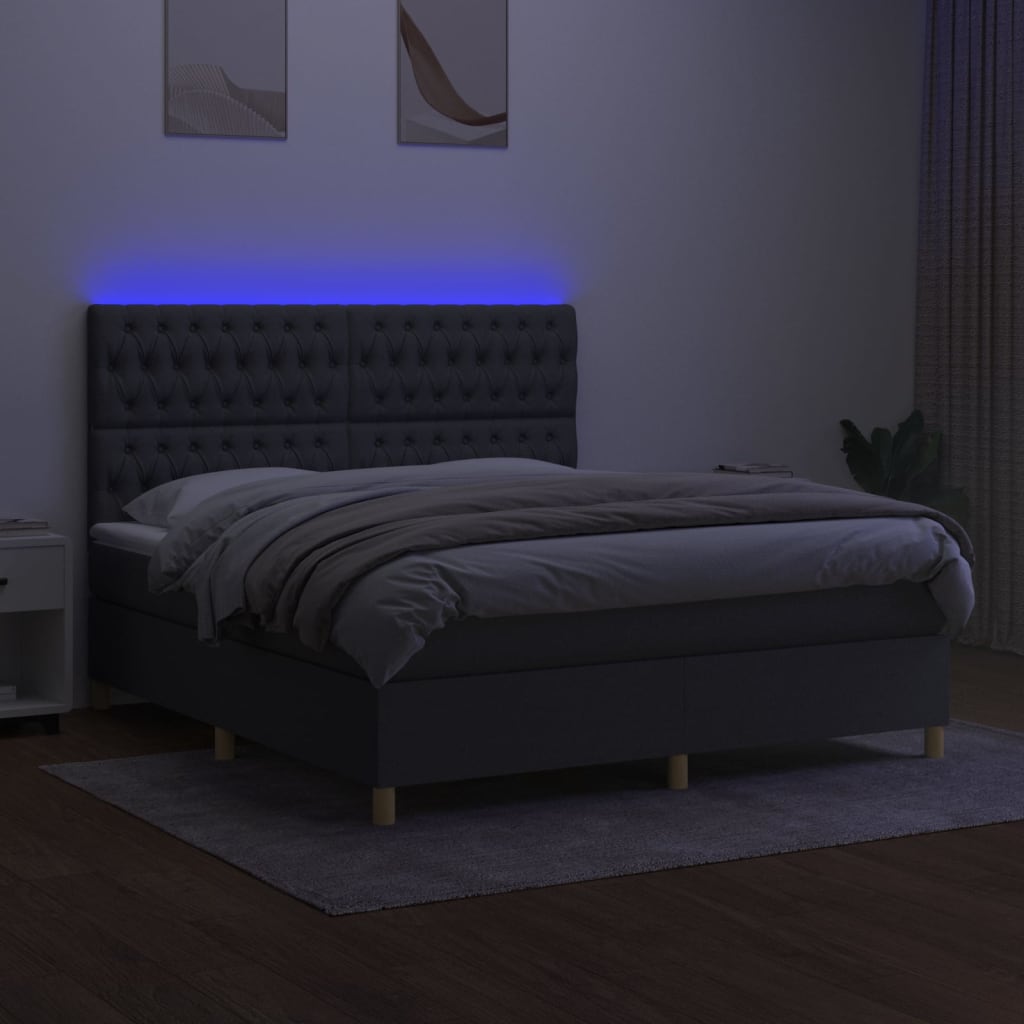 vidaXL Pat cu arcuri, saltea și LED, gri închis, 160x200 cm, textil vidaXL Pat cu arcuri, saltea și LED, gri închis, 160x200 cm, textil