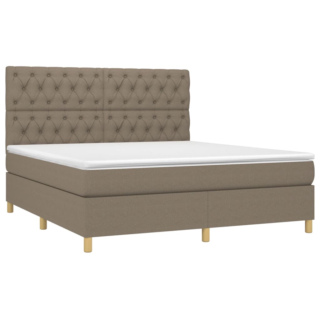 vidaXL Pat cu arcuri, saltea și LED, gri taupe, 160x200 cm, textil