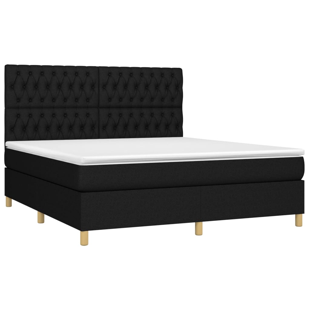 vidaXL Pat cu arcuri, saltea și LED, negru, 180x200 cm, textil vidaXL Pat cu arcuri, saltea și LED, negru, 180x200 cm, textil