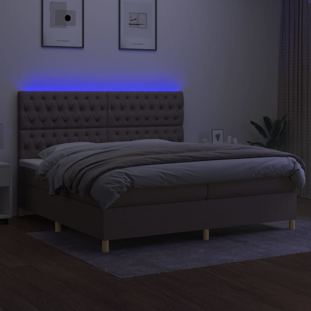 vidaXL Pat cu arcuri, saltea și LED, gri taupe, 200x200 cm, textil