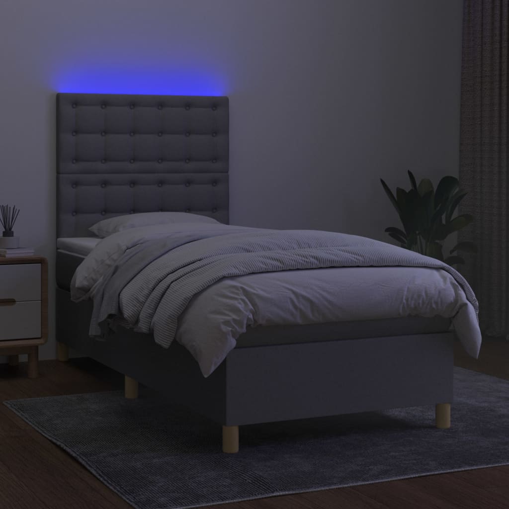 vidaXL Pat cu arcuri, saltea și LED, gri deschis, 80x200 cm, textil