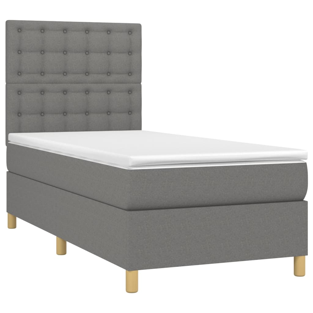 vidaXL Pat cu arcuri, saltea și LED, gri închis, 90x190 cm, textil