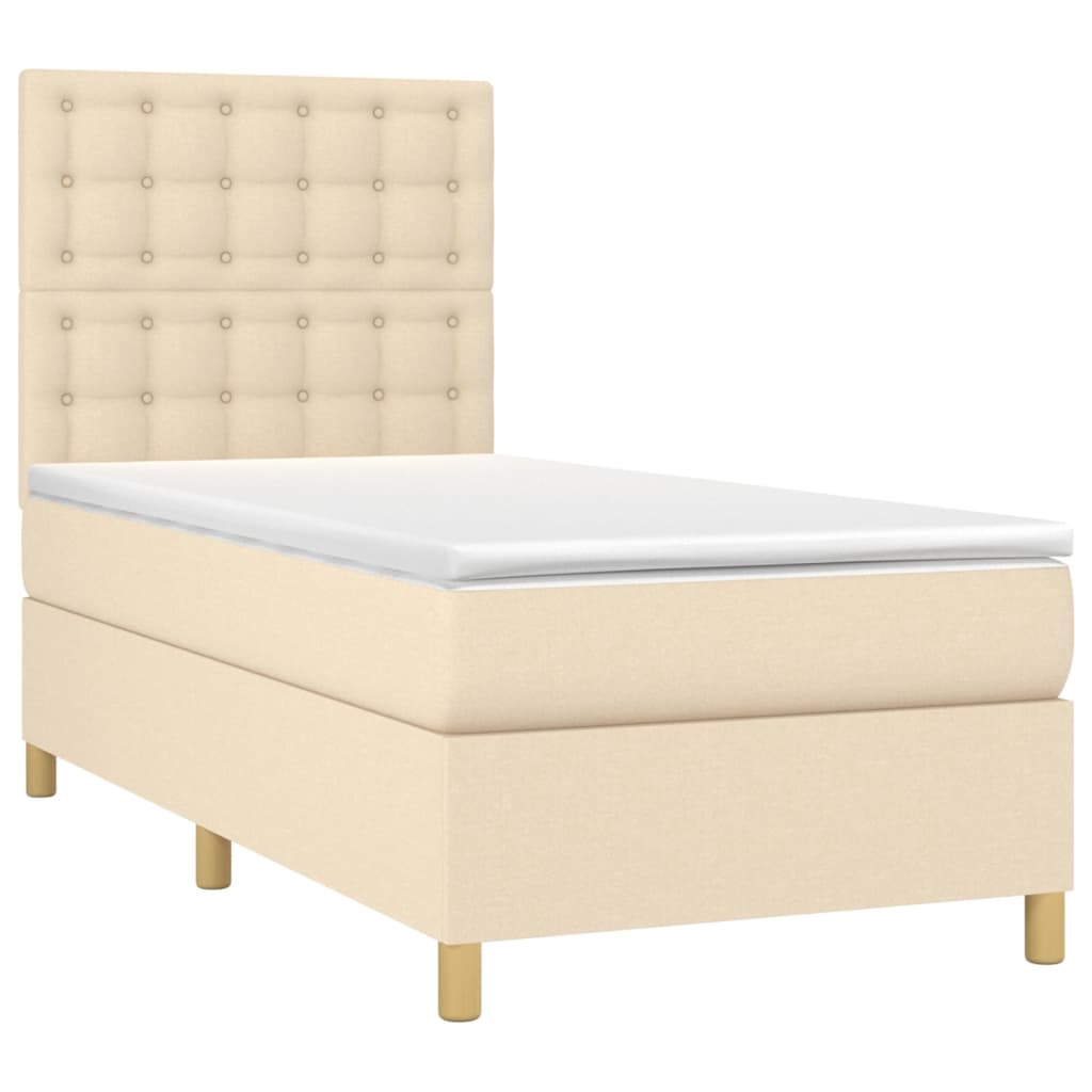 vidaXL Pat cu arcuri, saltea și LED, crem, 90x190 cm, textil