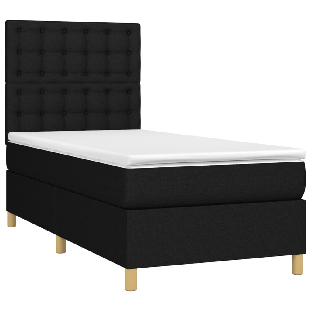 vidaXL Pat cu arcuri, saltea și LED, negru, 90x200 cm, textil