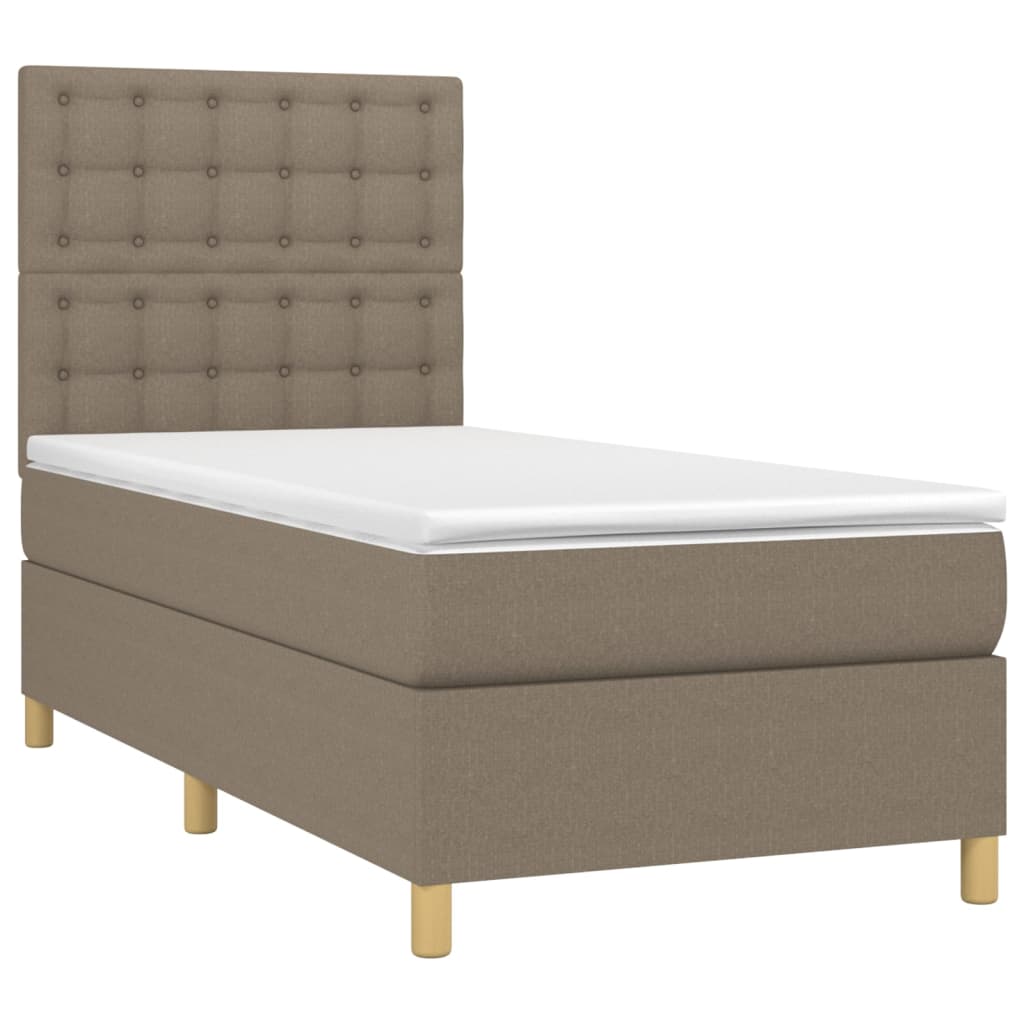 vidaXL Pat cu arcuri, saltea și LED, gri taupe, 90x200 cm, textil