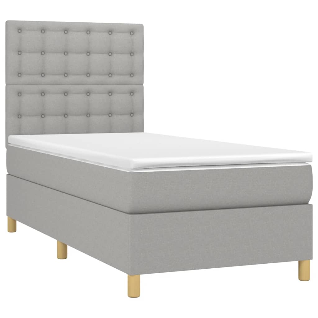 vidaXL Pat cu arcuri, saltea și LED, gri deschis, 100x200 cm, textil vidaXL Pat cu arcuri, saltea și LED, gri deschis, 100x200 cm, textil